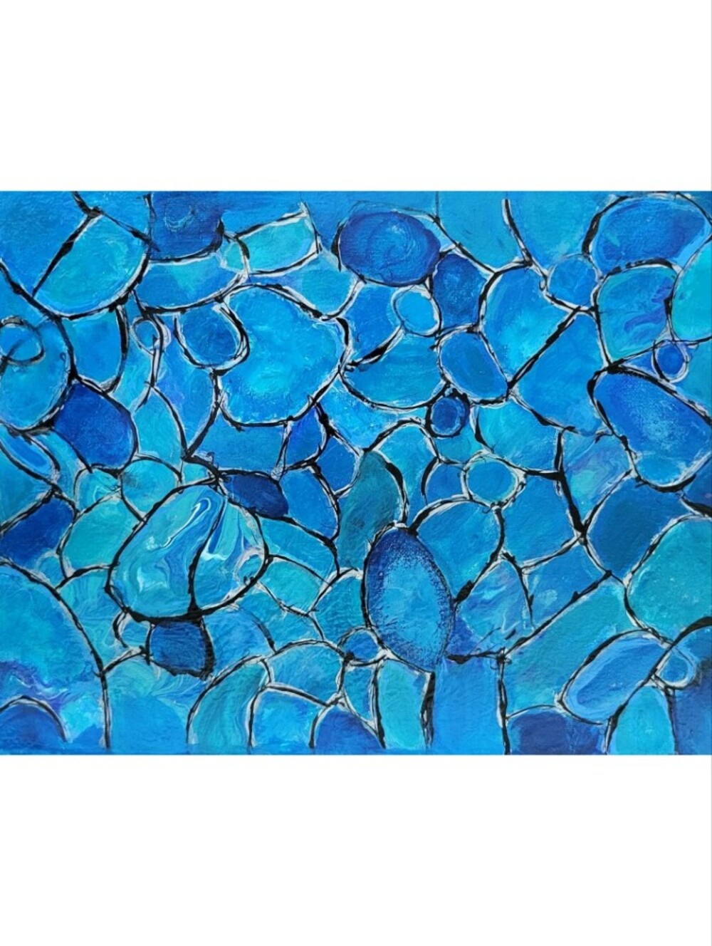 Hand Crafted Blue Black and Silver Abstract Design 11x14 Inches Canvas Painting - Picture 4 of 4
